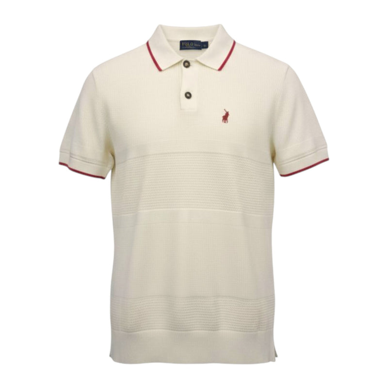 Polo Golfer Knitted Textured Tipped Stone