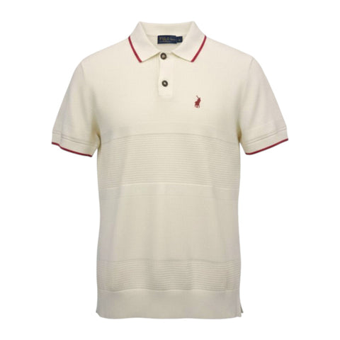 Polo Golfer Knitted Textured Tipped Stone