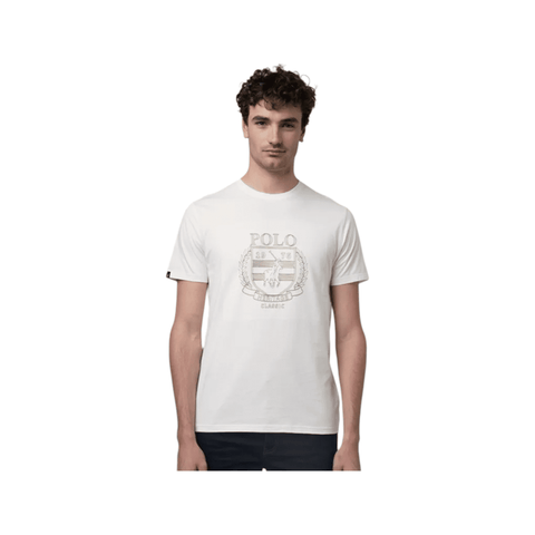 Polo T-Shirt Crest Embroidered White