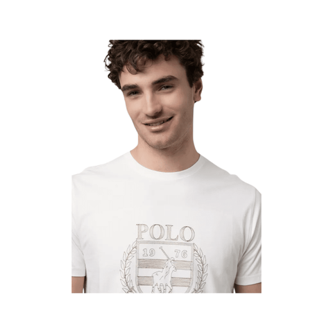 Polo T-Shirt Crest Embroidered White