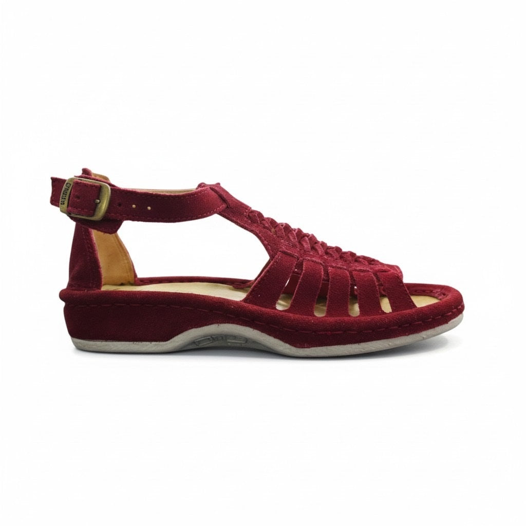 Omega Fassie Red Suede Soft Saddle Sandals