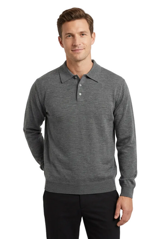 Pringle Long-Sleeve 3 Button Golfer Grey