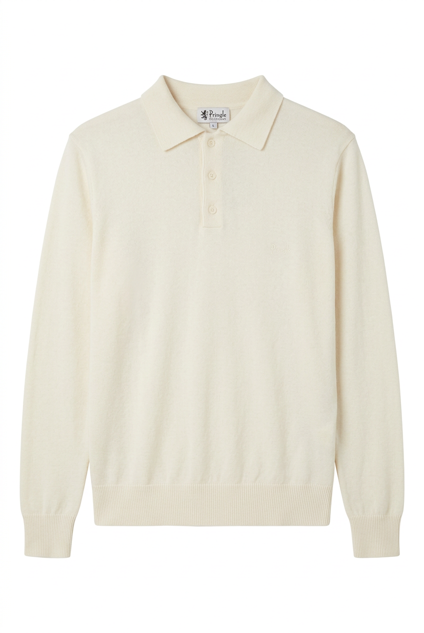 Pringle Long-Sleeve 3 Button Golfer Off White