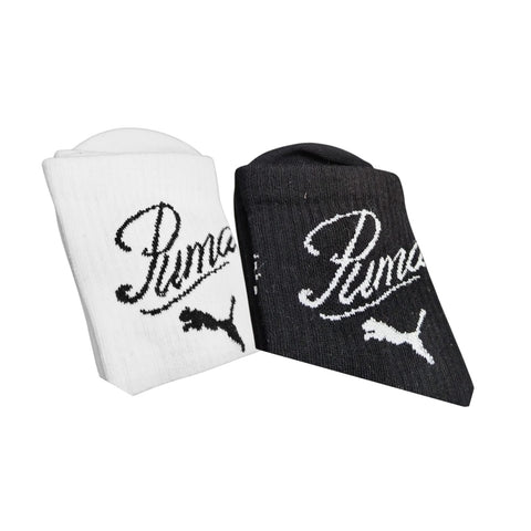 Puma Mens Script Logo Crew Socks - Black/White