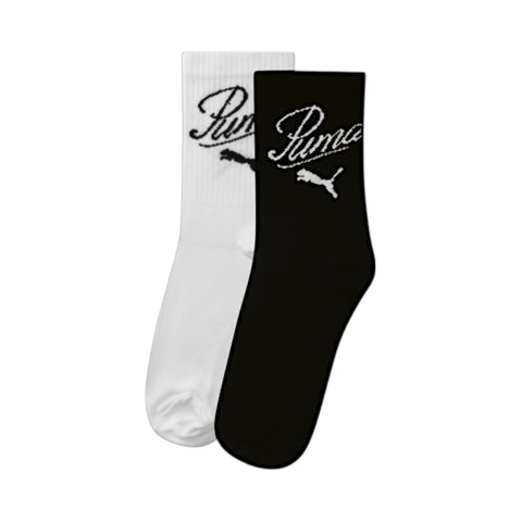 Puma Mens Script Logo Crew Socks - Black/White