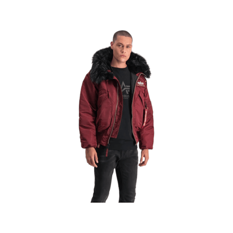 Alpha Industries 45/P Hooded Bomber Jacket Fur Burgandy