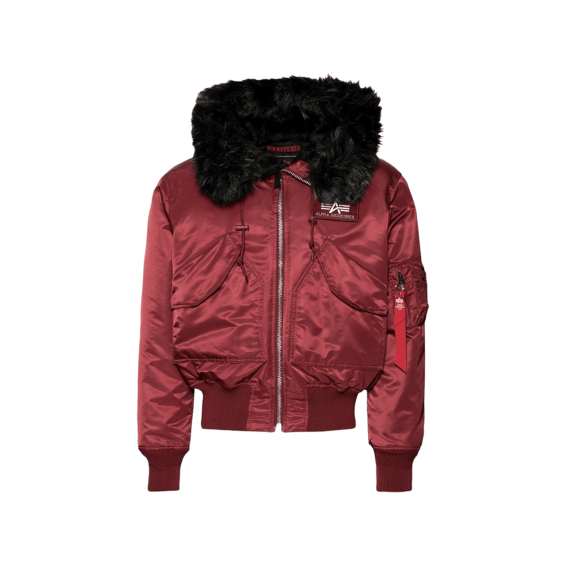 Alpha Industries 45/P Hooded Bomber Jacket Fur Burgandy