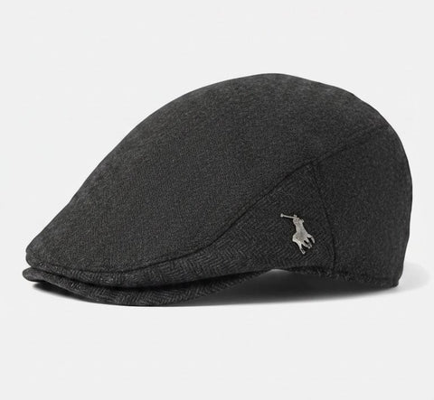 Polo Cap Newspaper Boy Herringbone Ivy Black