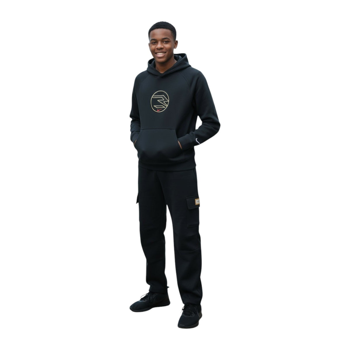 Nike Kids Tracksuit Rwb Chenille Patch Hoodie Cargo Pants Black