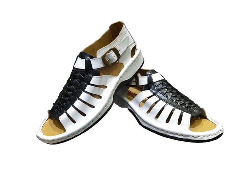 Omega Kgosi White & Black Leather Sandals