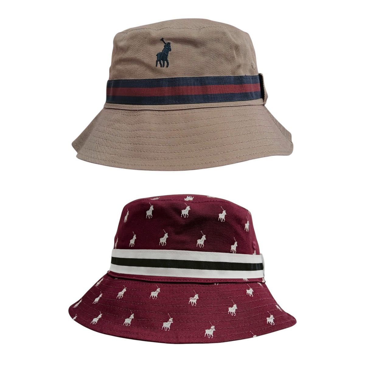 Polo Bucket Reversible Mononogram Stone/Burgandy/Navy