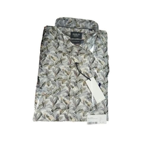 Polo Shirt Mens Short-Sleeve Floral Printed Aqua