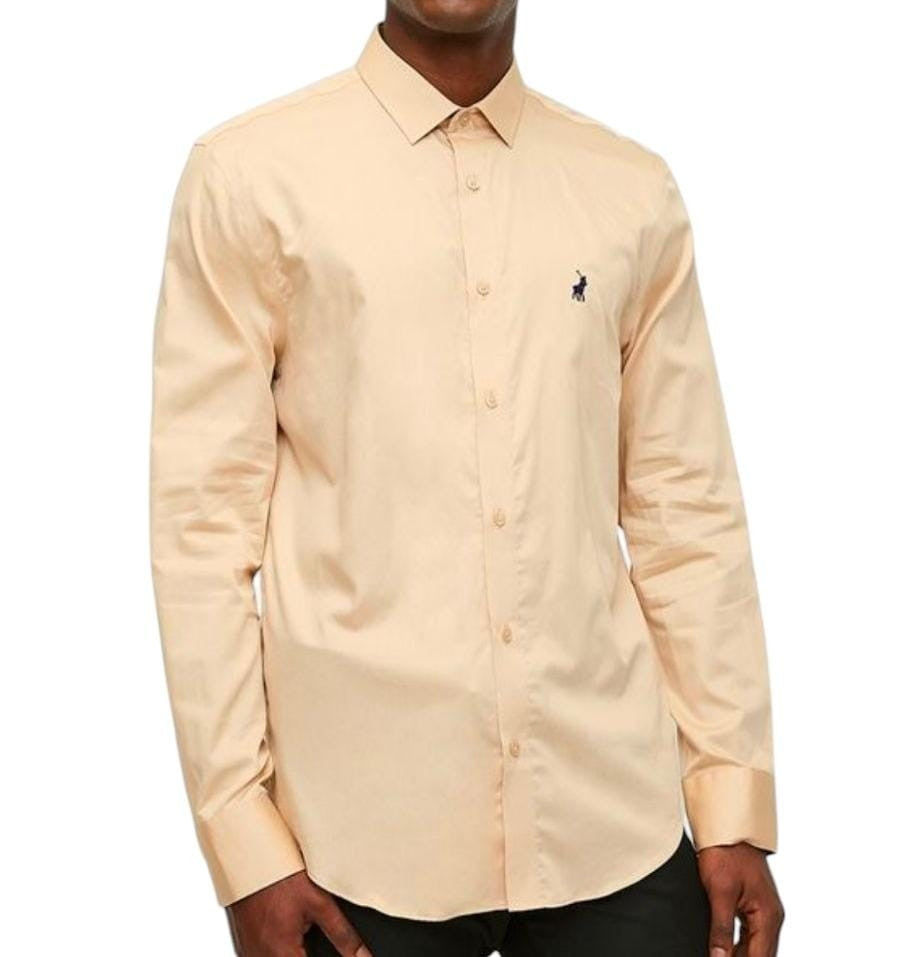 Polo Shirt Mens Long-Sleeve Essential Sateen Mid Stone