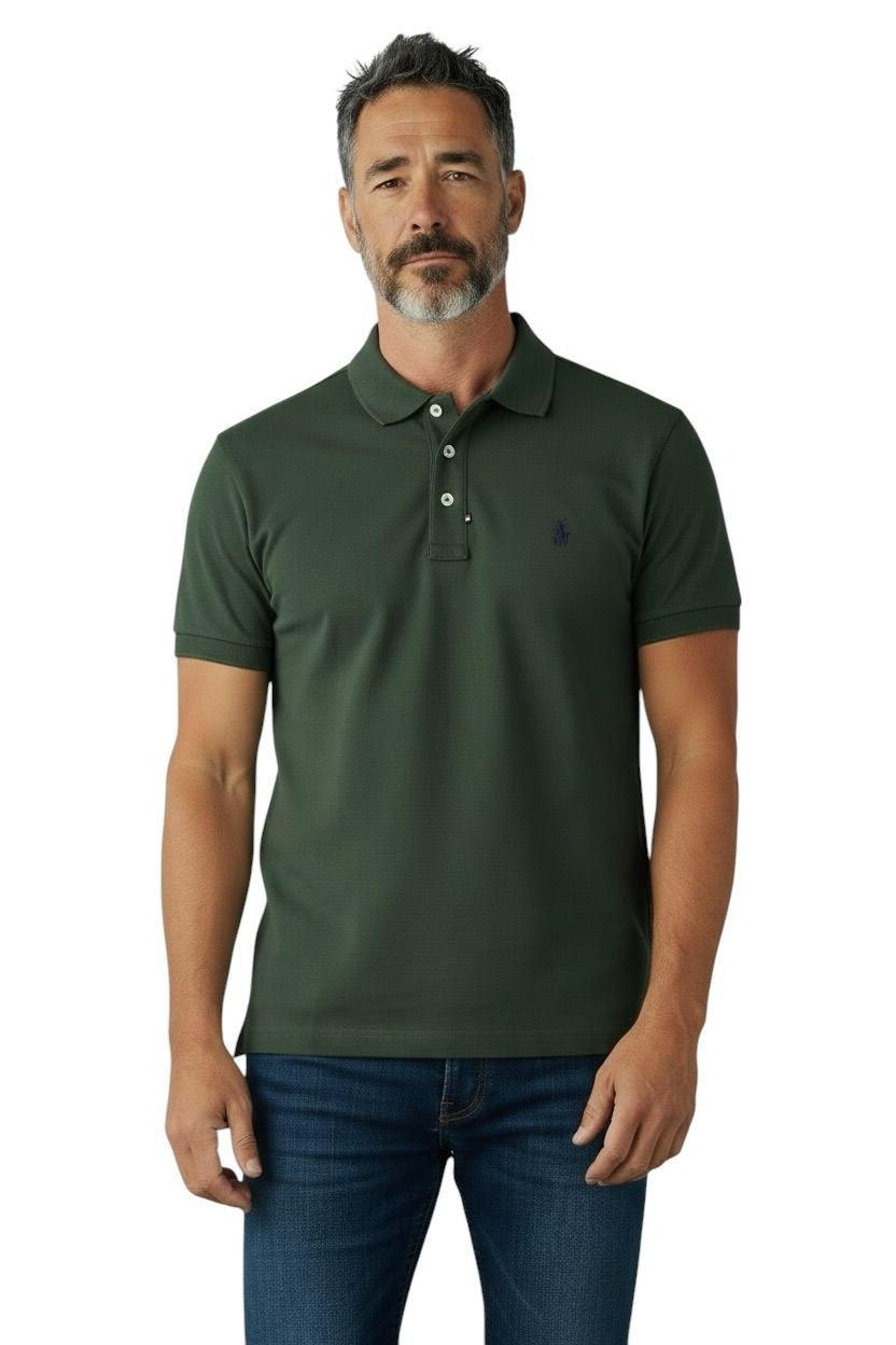 The Polo Essential Pique Short Sleeve Golfer – Olive Green
