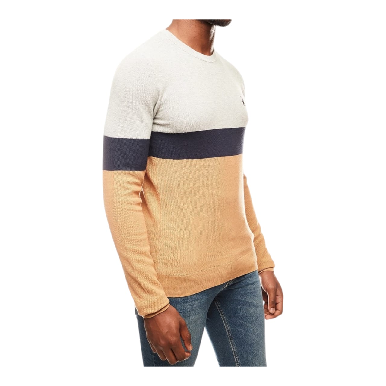 Polo Textured Stripe Jersey - Camel & Charcoal