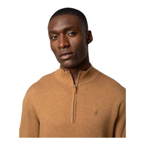 Polo Knitwear 1/4 Zip Funnel Neck Camel