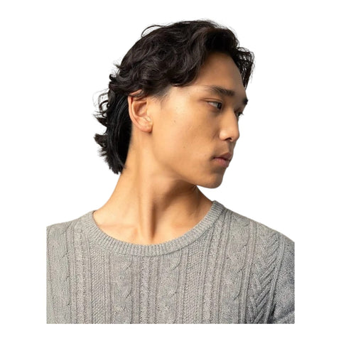 Mens Cable Long Sleeve Knitwear - Charcoal