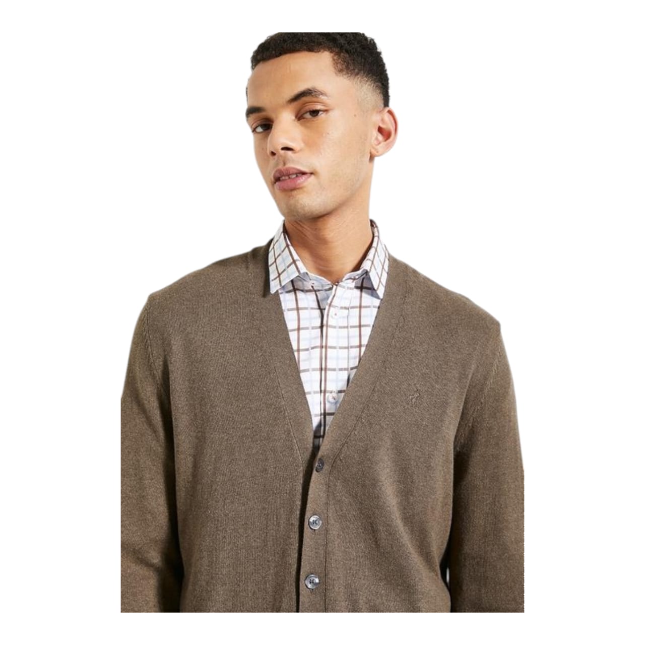Polo Long Sleeve Plain  Cardigan - Chocolate