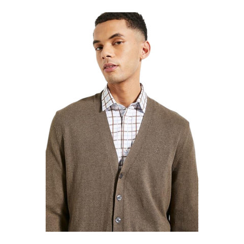 Polo Long Sleeve Plain  Cardigan - Chocolate
