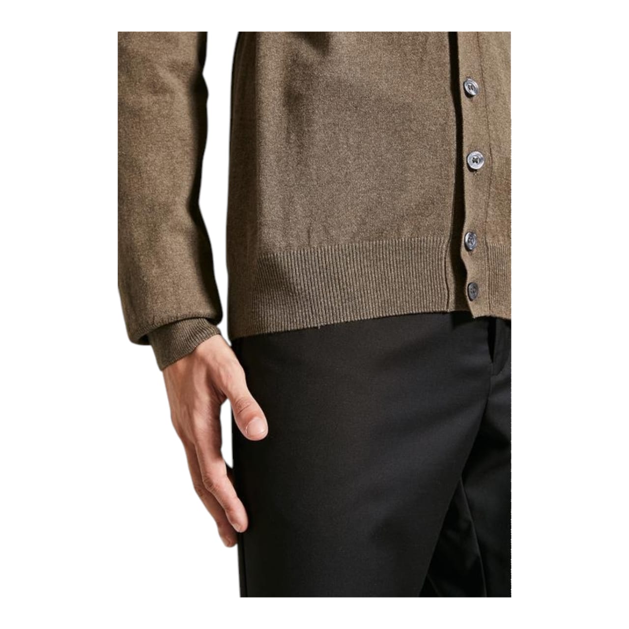 Polo Long Sleeve Plain  Cardigan - Chocolate