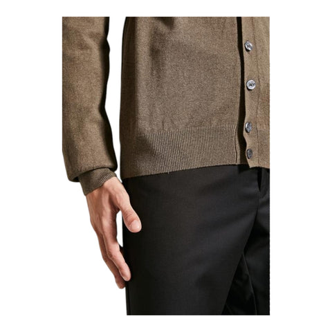 Polo Long Sleeve Plain  Cardigan - Chocolate