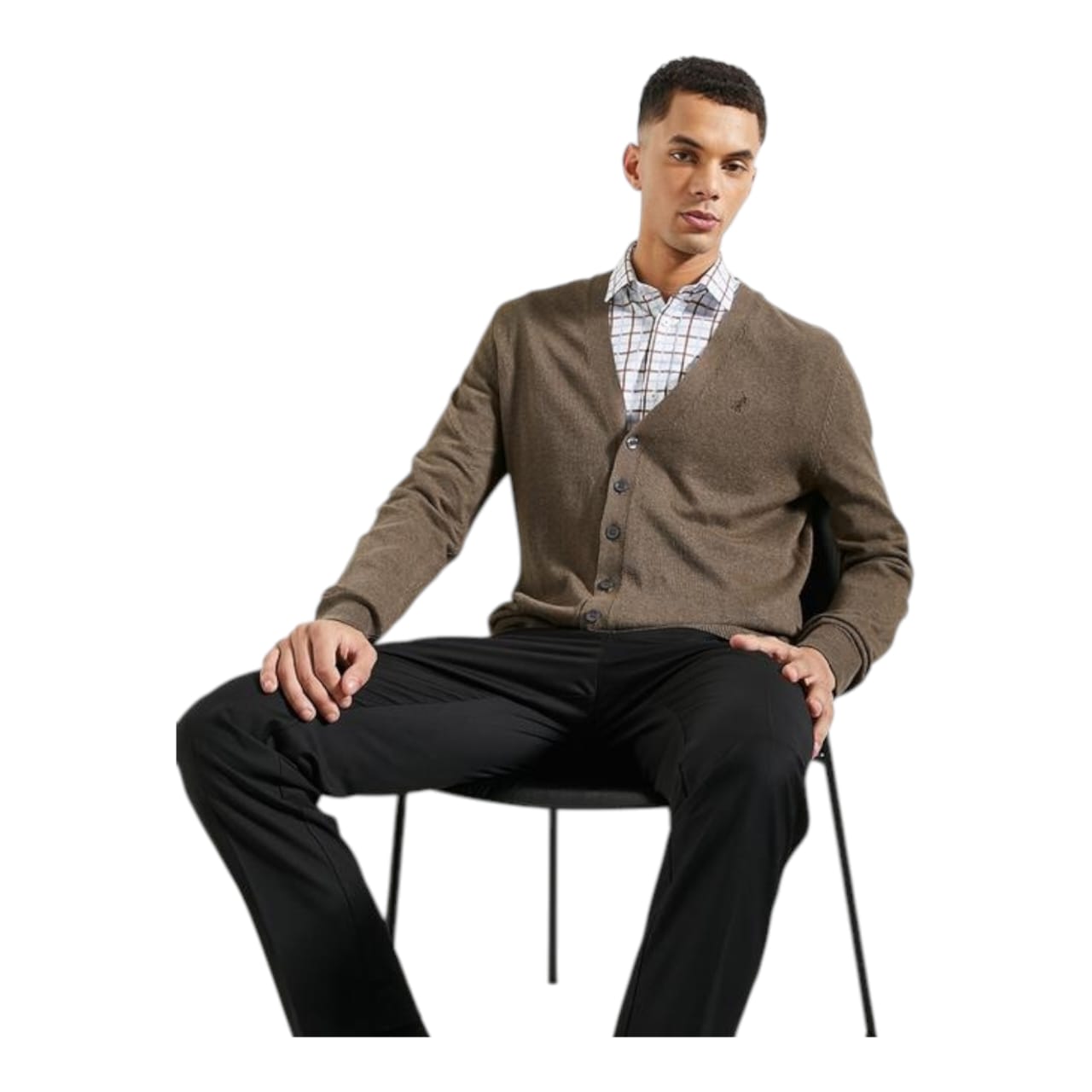 Polo Long Sleeve Plain  Cardigan - Chocolate