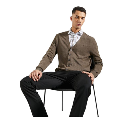Polo Long Sleeve Plain  Cardigan - Chocolate