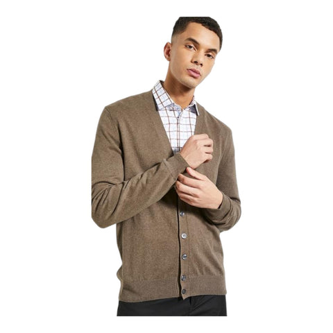 Polo Long Sleeve Plain  Cardigan - Chocolate