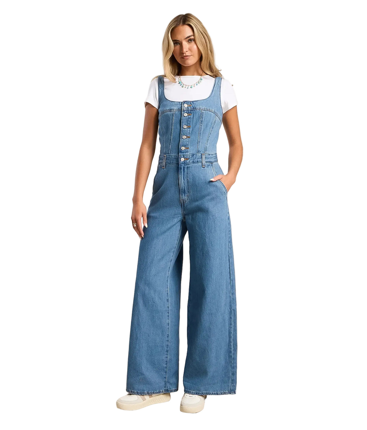Levis Ladies Jeans Jumpsuit Wideleg Audra Seamed Lt Demin