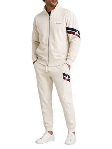 Polo Tracksuit Mens Sport Zip Thru Sweat Top & Cuffed Jogger Off White