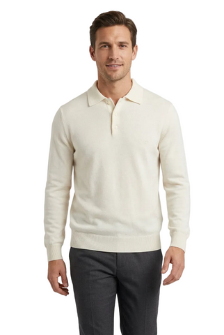 Pringle Long-Sleeve 3 Button Golfer Off White