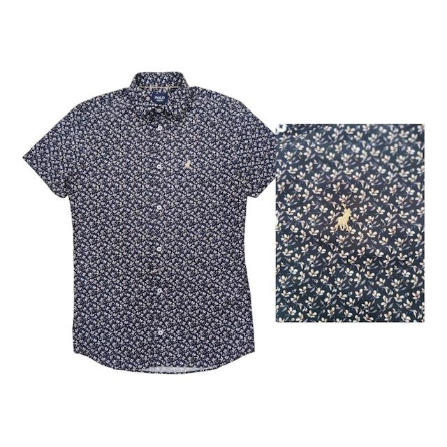 Polo Shirt Mens Short-Sleeve Floral Print Navy