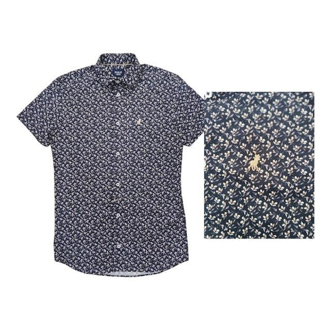 Polo Shirt Mens Short-Sleeve Floral Print Navy