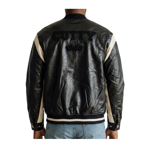 Cutty Black Racer Faux-Leather Bomber Jacket