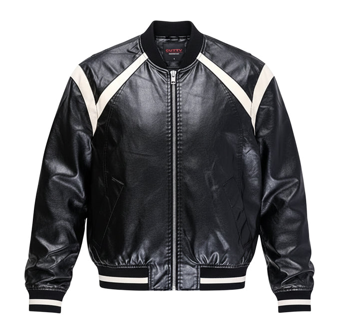 Cutty Black Racer Faux-Leather Bomber Jacket