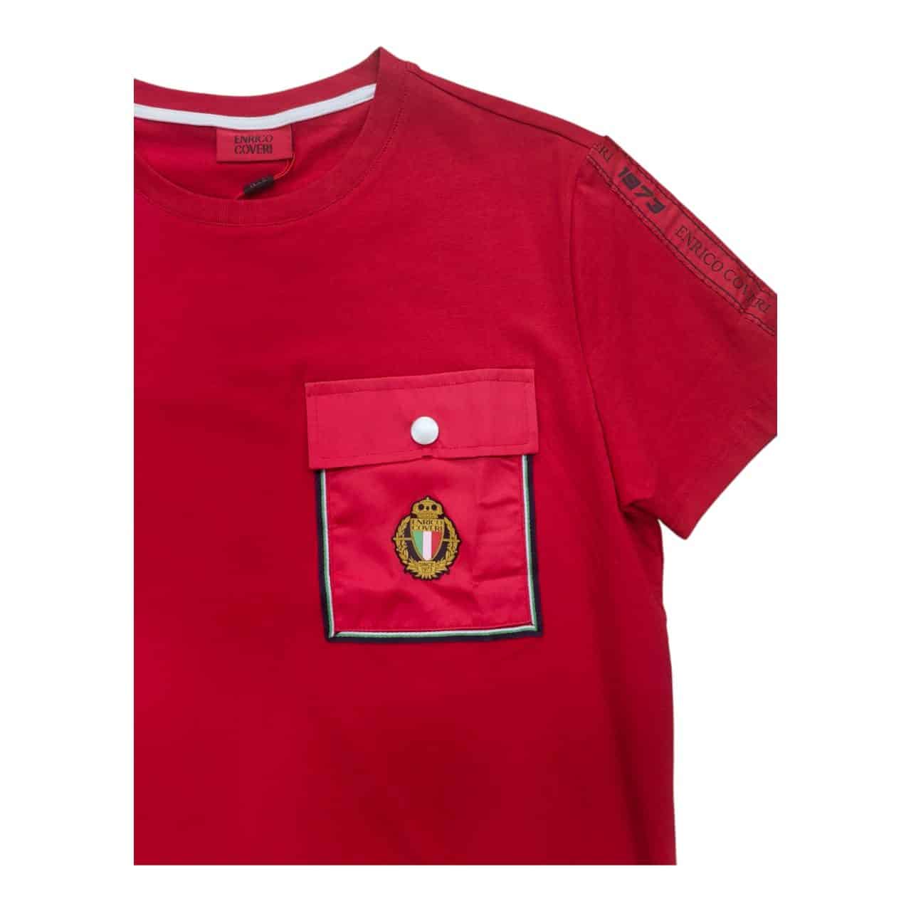 Enrico Coveri T-shirt Button Pocket Logo Red