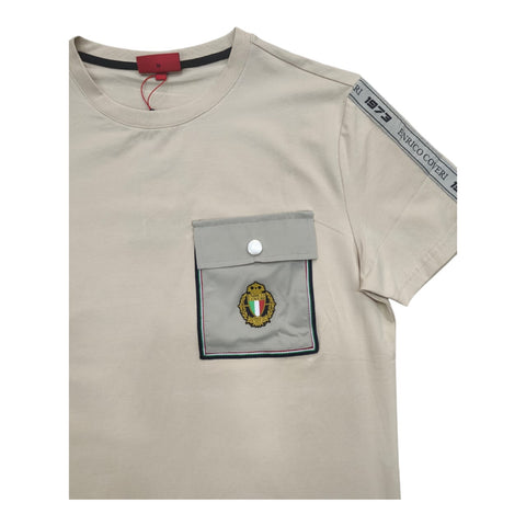 Enrico Coveri T-shirt Button Pocket Logo Khaki