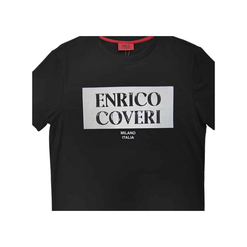Enrico Coveri Crew 3D Print Logo T-Shirt in Black/White.