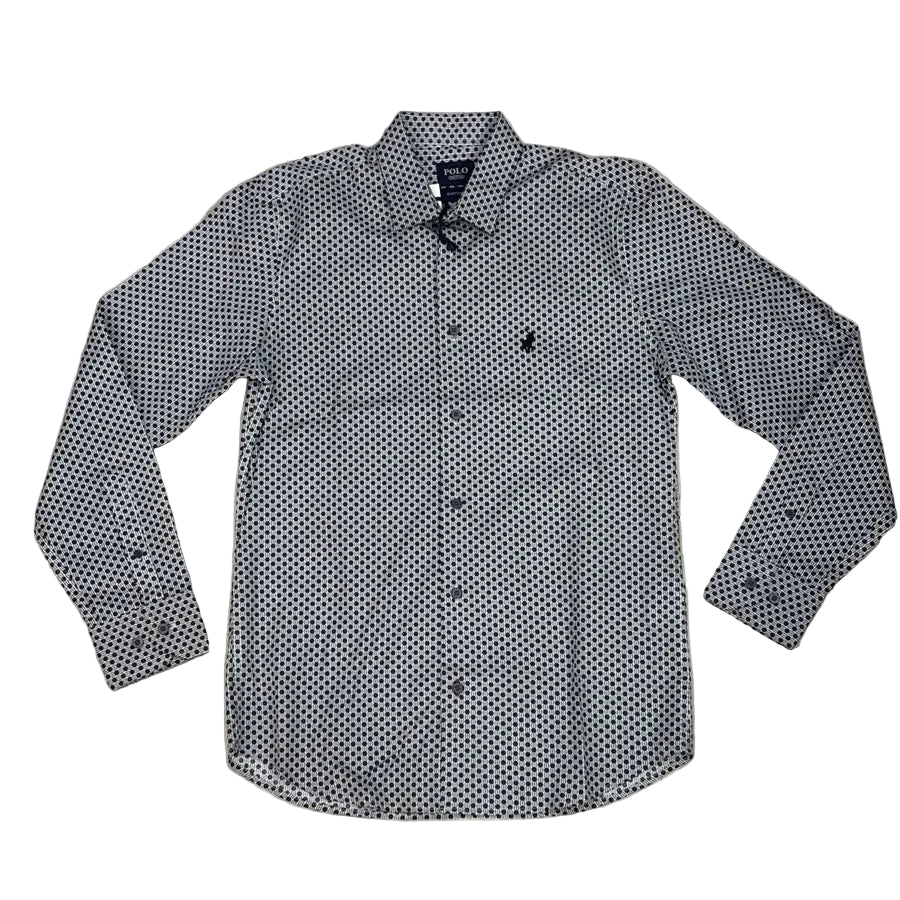Polo Shirt Mens Long-Sleeve Classic Dot Print Black