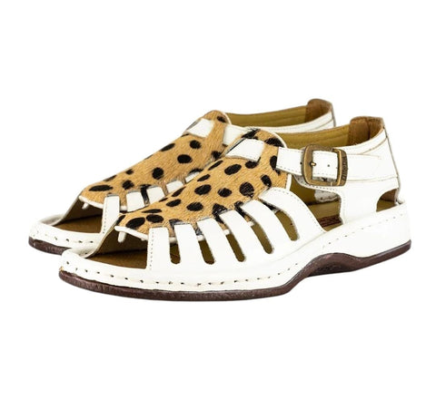 Omega Kgosi White Leather & Cheetah Print Sandals
