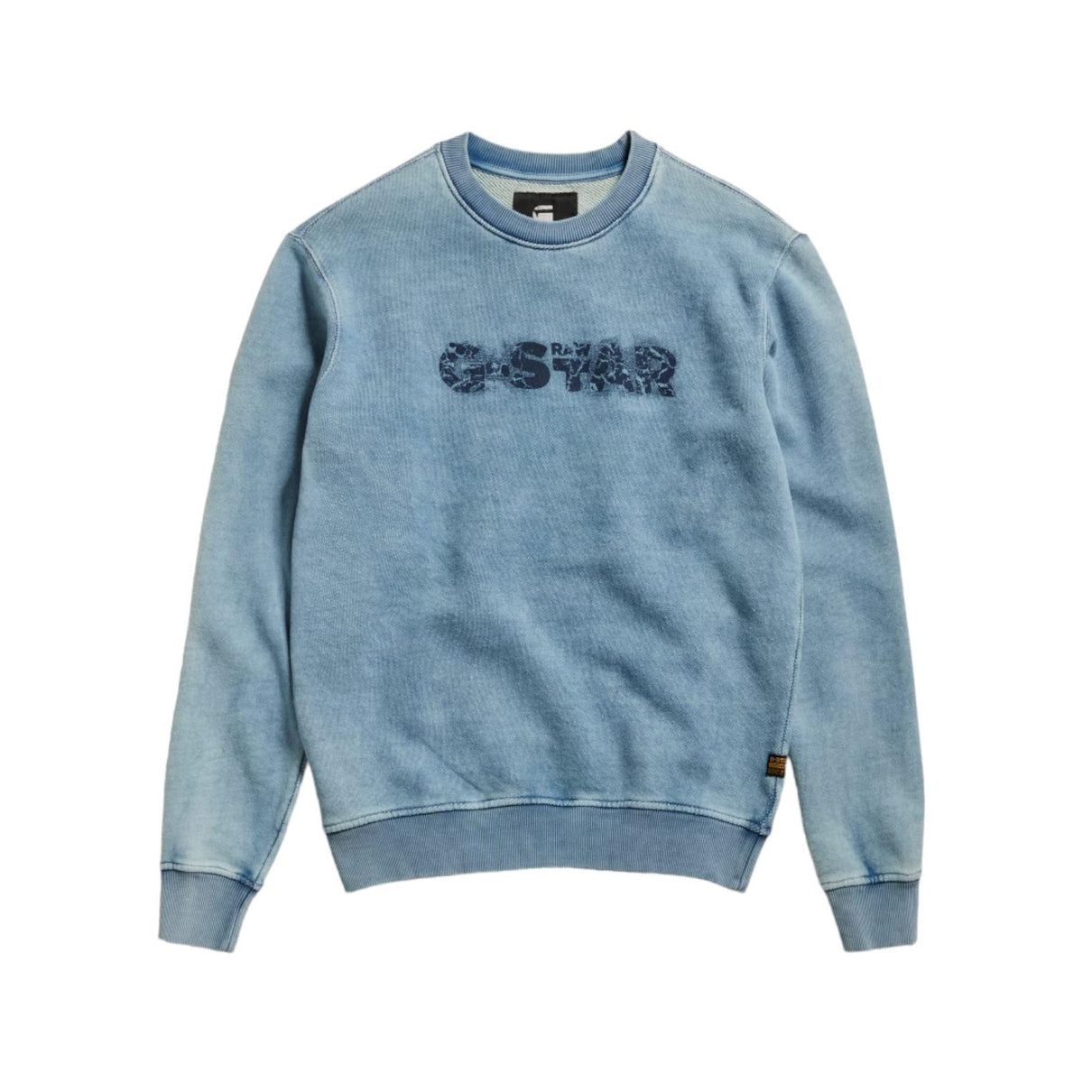 G Star Sweater Distressed Logo Faded Blue