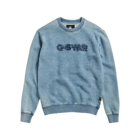 G Star Sweater Distressed Logo Faded Blue
