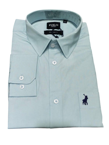 Polo Shirt Mens Long-Sleeve Relaxed Fit Pocket Light Blue