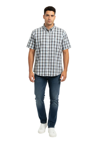 Polo Shirt Mens Short-Sleeve Weekender Check Blue