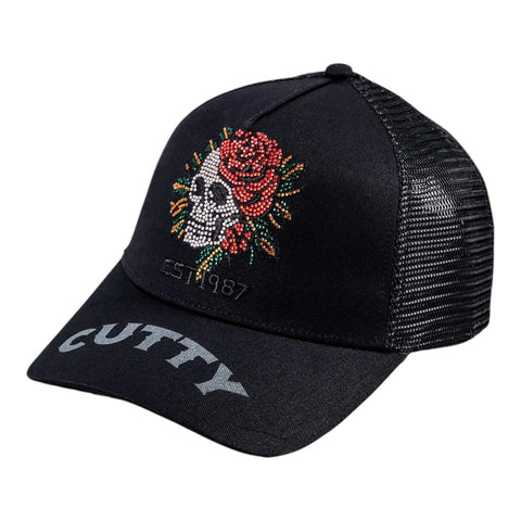 The Cutty Skull & Rose Trucker Cap: Black