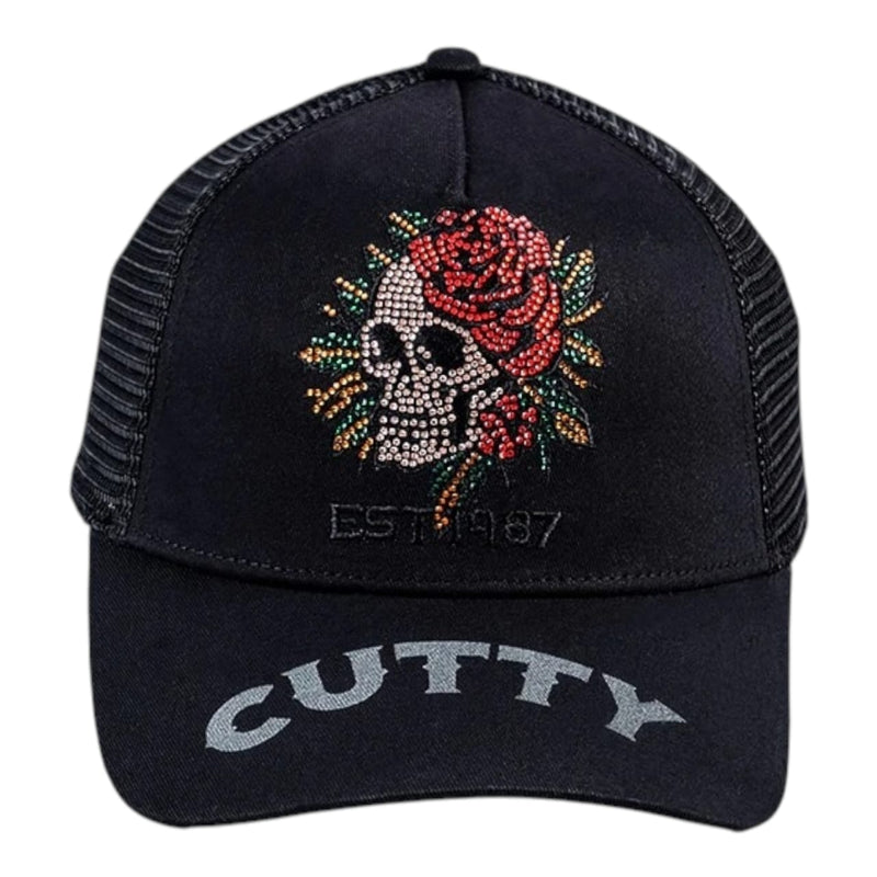 The Cutty Skull & Rose Trucker Cap: Black