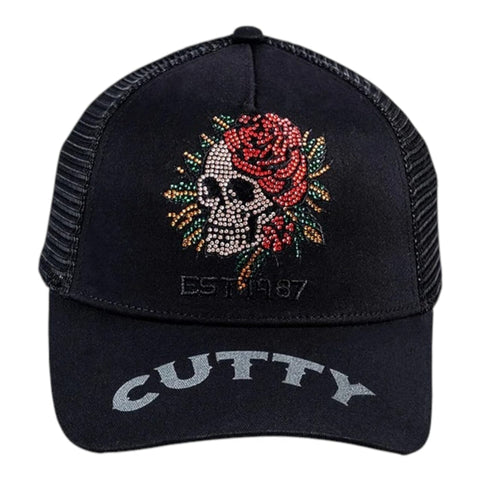 The Cutty Skull & Rose Trucker Cap: Black
