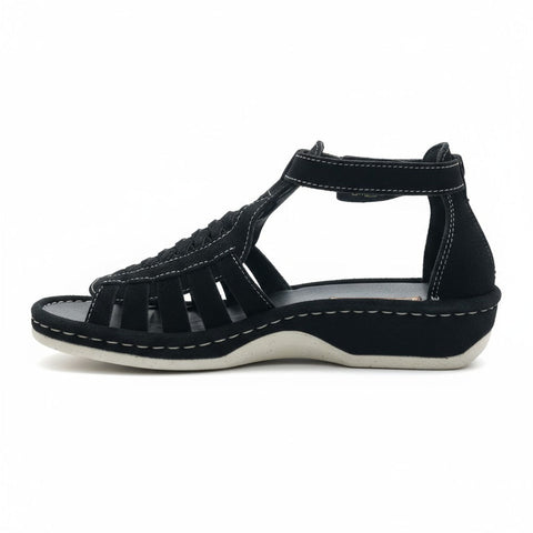 Omega Fassie Black Suede Soft Saddle Sandals