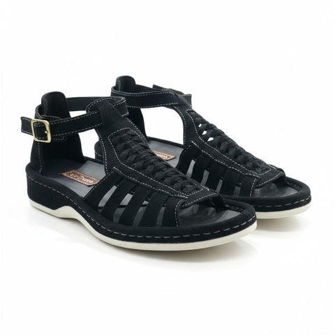 Omega Fassie Black Suede Soft Saddle Sandals