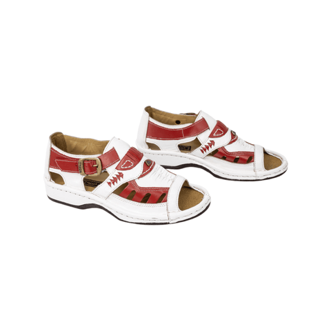 Omega Duna Soft Saddle White and Red Sandals